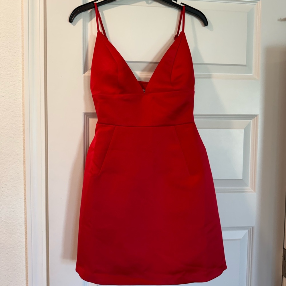 Kimchi Blue Fit and Flate Vibrant Red Satin Mini Dress from Urban Outfitters